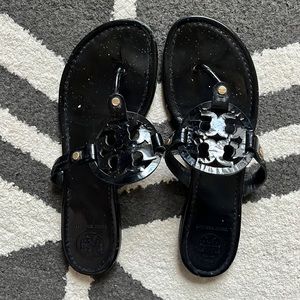 Black Patent Leather Tory Burch Classic Miller Sandals 9.5